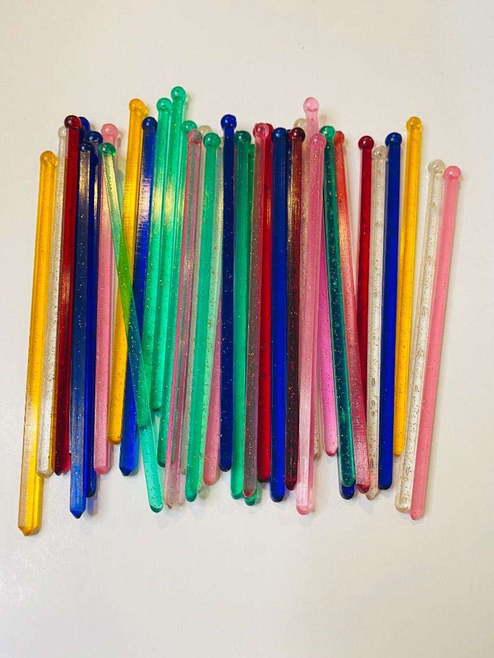 Lot of 38 Midcentury Plastic Swizzle Cocktail Sticks Sparkle Translucent Retro